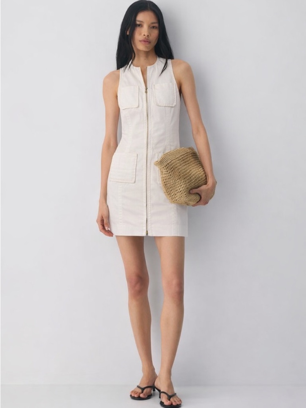 Tory Burch Patti Dress in White Stretch Cotton Gold Hardware Sleeveless Size 8